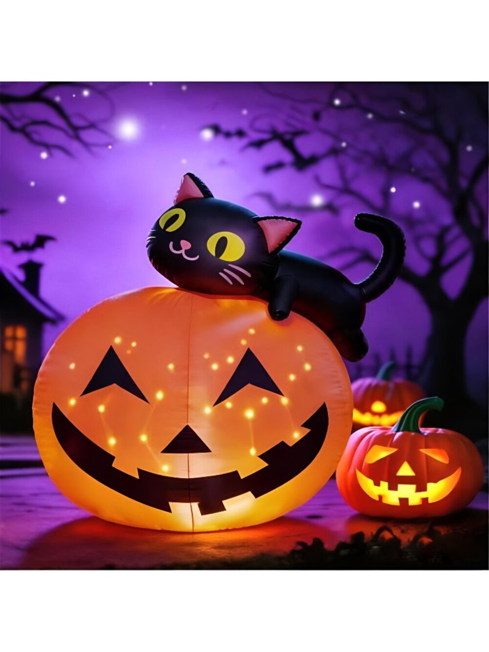 Halloween Inflatables Pumpkin with a Black Cat Cute Halloween Decor Inflatable